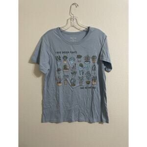 Zoe + Liv, Blue Short Sleeve Graphic Plants Tee, M, Size M